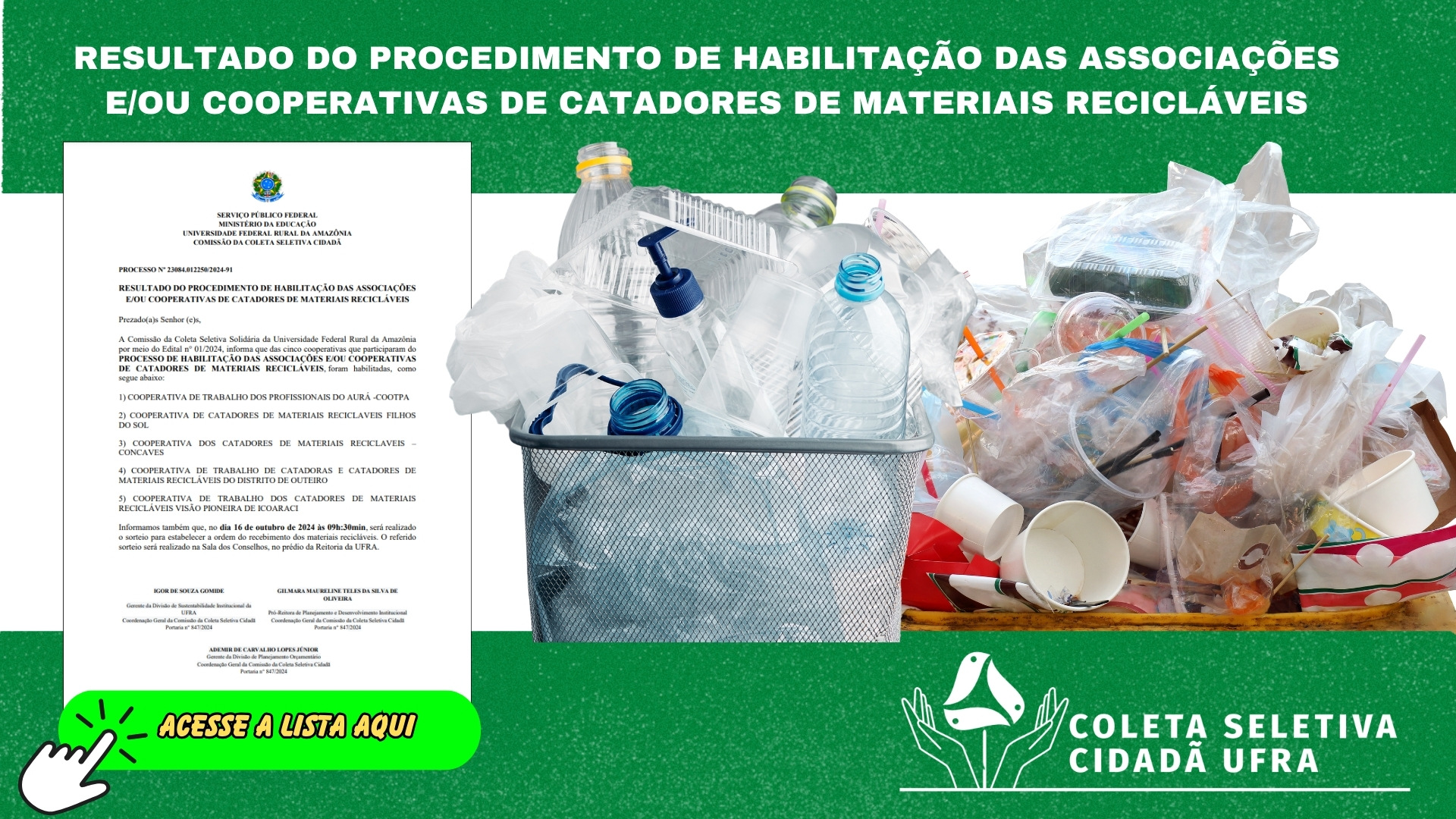  RESULTADO DO PROCEDIMENTO DE HABILITAÇÃO - COLETA SELETIVA CIDADÃ UFRA